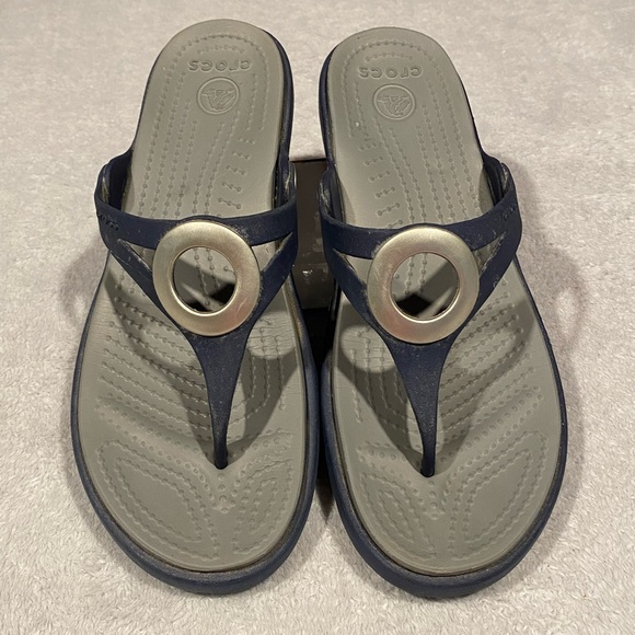 CROCS Shoes - Crocs Wedge Flip Flop with Silver Ring Size 7